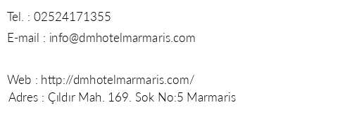 Dm Hotel Marmaris telefon numaralar, faks, e-mail, posta adresi ve iletiim bilgileri